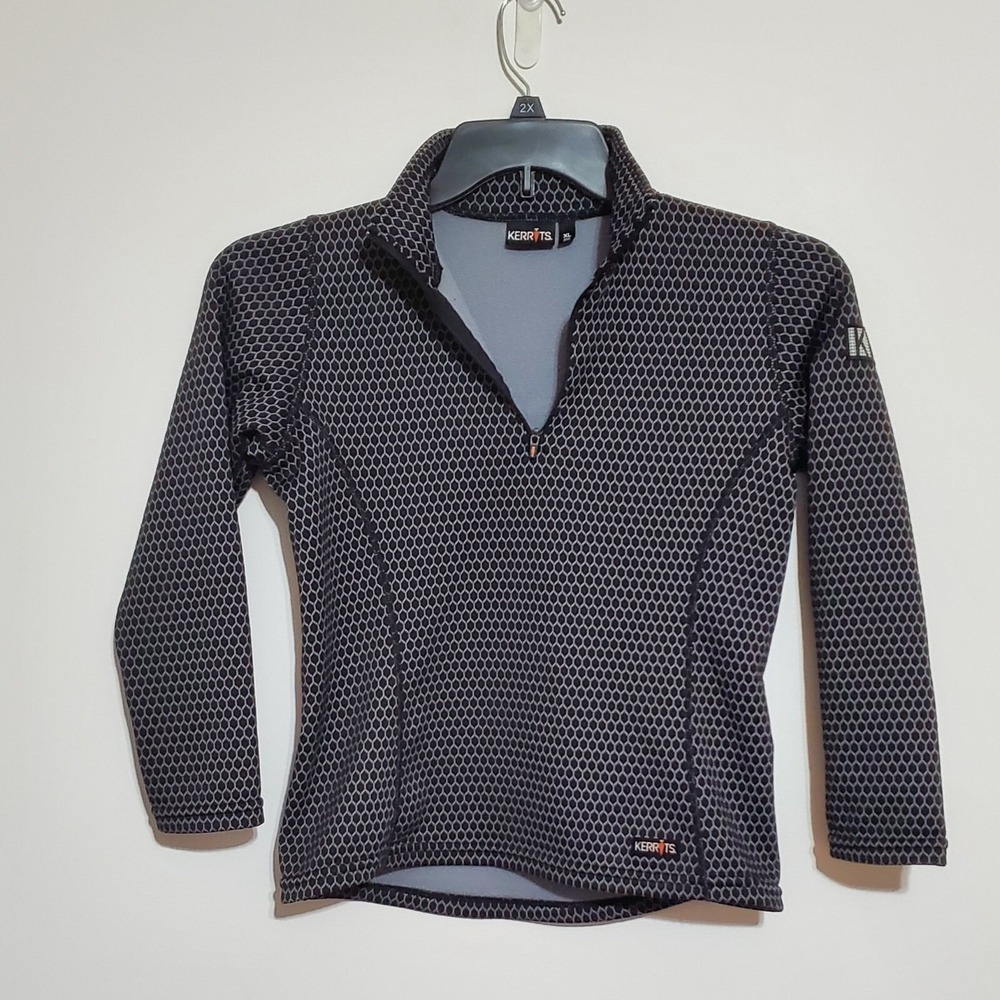 Kerrits 1/4 Zip Pullover Circuit Fleece Girl's Sz XL Black Grey Hex Equestrian